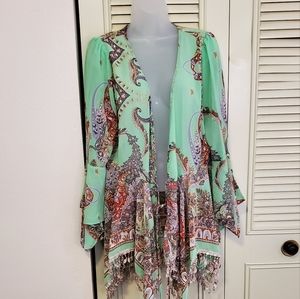 Umgee Sea Green Sheer Kimono Style Top, Large
